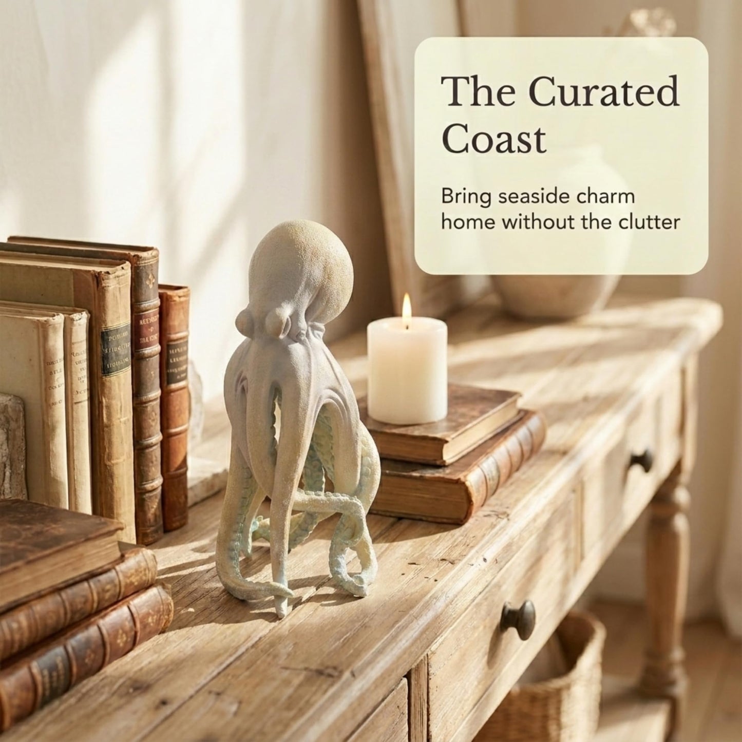 The Bridge Collection Resin Octopus Figurine – Coastal Octopus Statue with Detailed Tentacles – Nautical Ocean Marine Life Tabletop Figurine