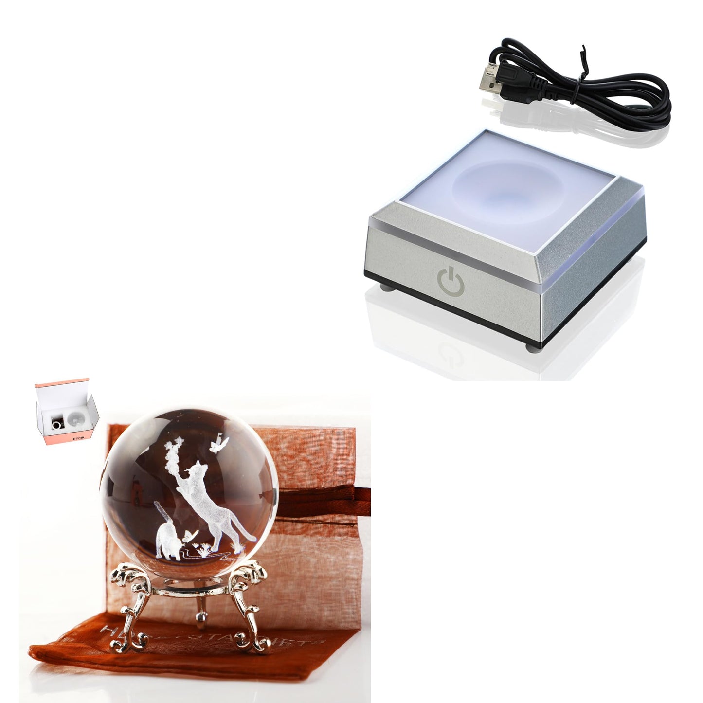 ZEERSHEE 60mm 3D Laser Engraved Crystal Ball and Multicolor LED Light Base