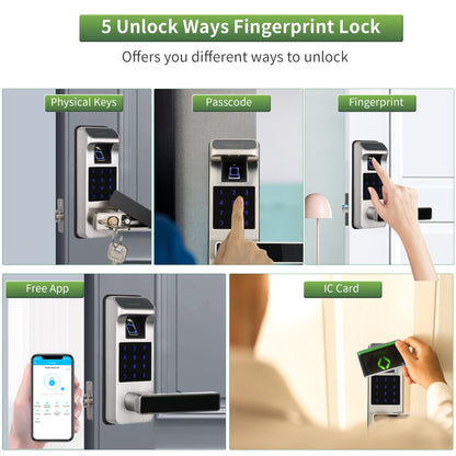 Harfo Smart Door Lock, Heavy Duty 5 in 1 Keyless Entry Door Lock, Full App Control Digital Keypad Lock, Reversible Handle with Fingerprints and Passcodes for Family/Office/Apartment (Gold)