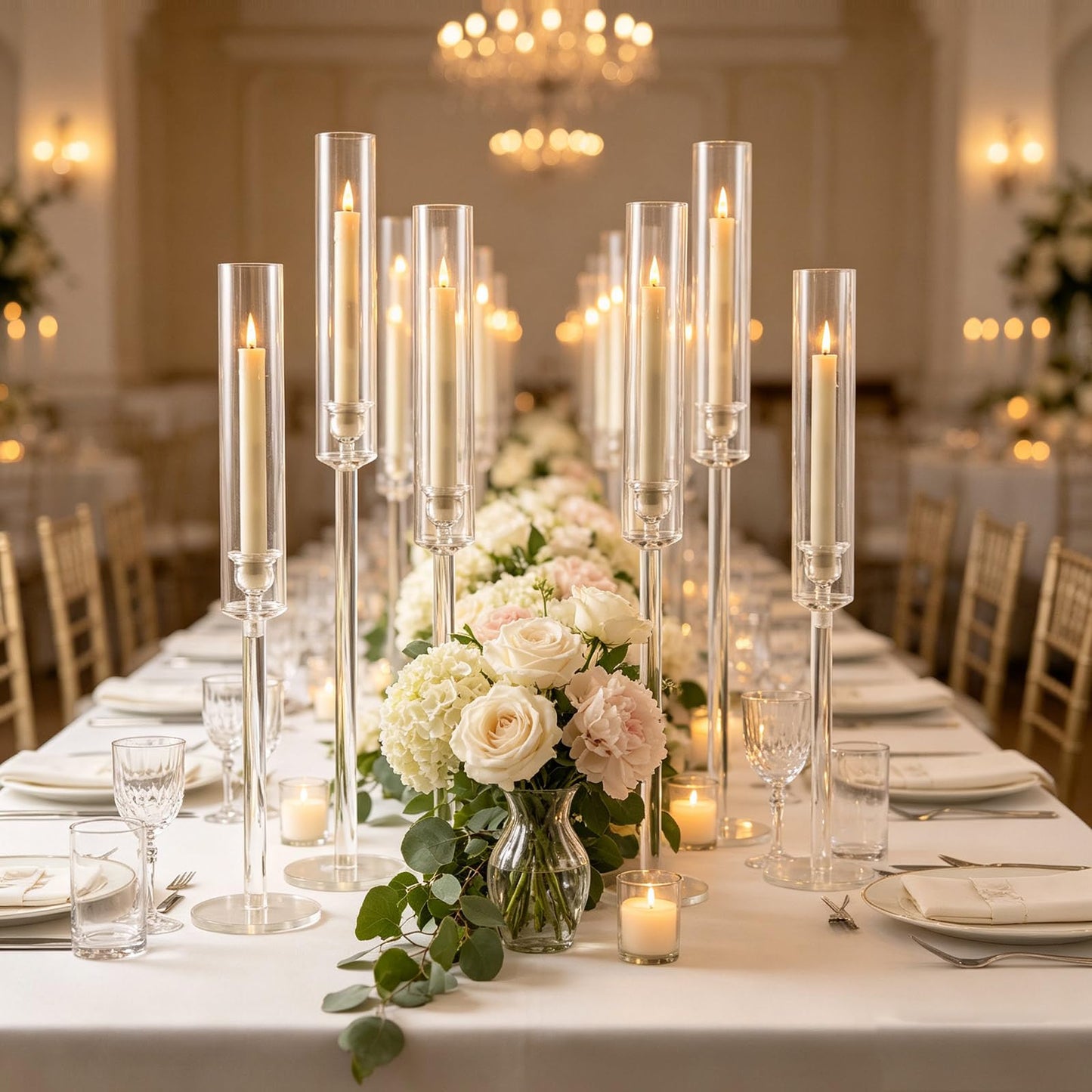 Vincidern 12pcs Clear Taper Candle Holder, Wedding Centerpieces for Tables, Acrylic Candlestick Holder for Dining Table, Long Candle Stick Candle Stand for Wedding, Party, Holiday, Event Decor