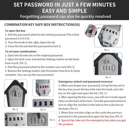 Key Lock Box with Combination lock & Key lock, Portable Large Capacity Key Storage Box Wall Mounted, Resettable Code, Waterproof Security Lock Box for Home, Office, Garage, Realtors Black(1 Pack)