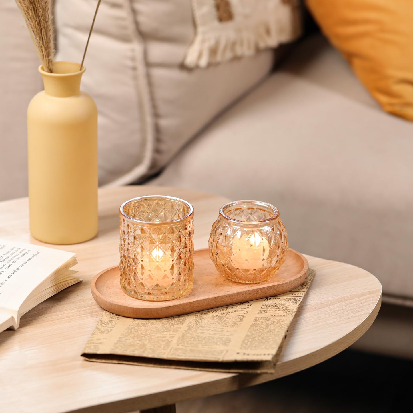 DARJEN Gold Votive Candle Holders- 10Pcs Glass Tealight Candle Holder, Size Upgrade Design for Home Decor, Elegant Candle Holder for Party & Dinner Table Centerpieces, Living Room Decor Gifts