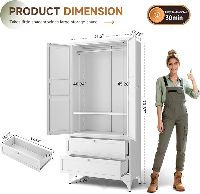 Letaya Metal Armoire Wardrobe Closet