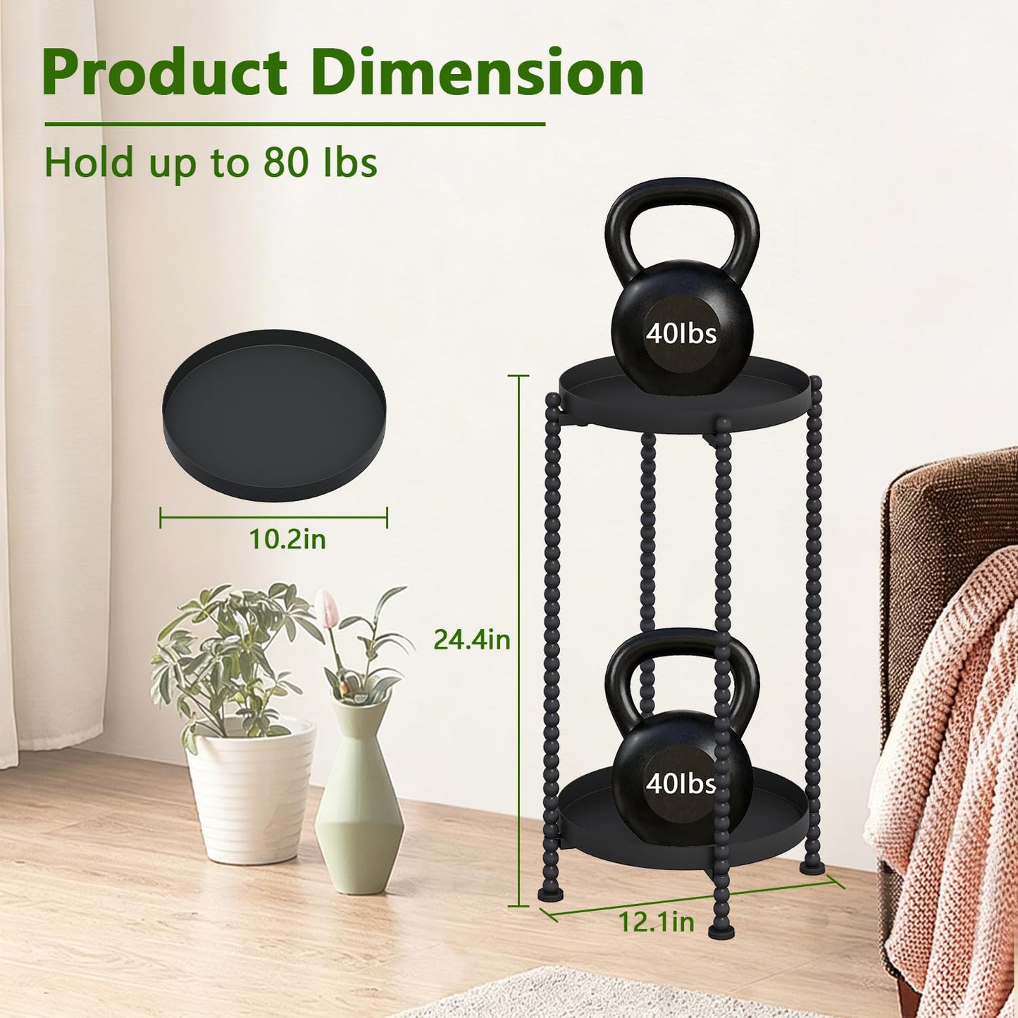 YINMIT Plant Stand Indoor Outdoor, 2 Tier Metal Plant Stand, Metal Spindle Poles Plant Stands Outdoor, Corner Flower Pot Stand, Plant Tables Indoor for Patio Garden Balcony Living Room Black