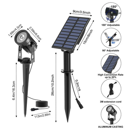 T-SUNUS Solar Garden Spot Lights, LED Solar Light Outdoor Waterproof Auto ON/Off for Garden, Driveway, Pathway, Pool Area, Christmas Decorations(Warm White 3000K)