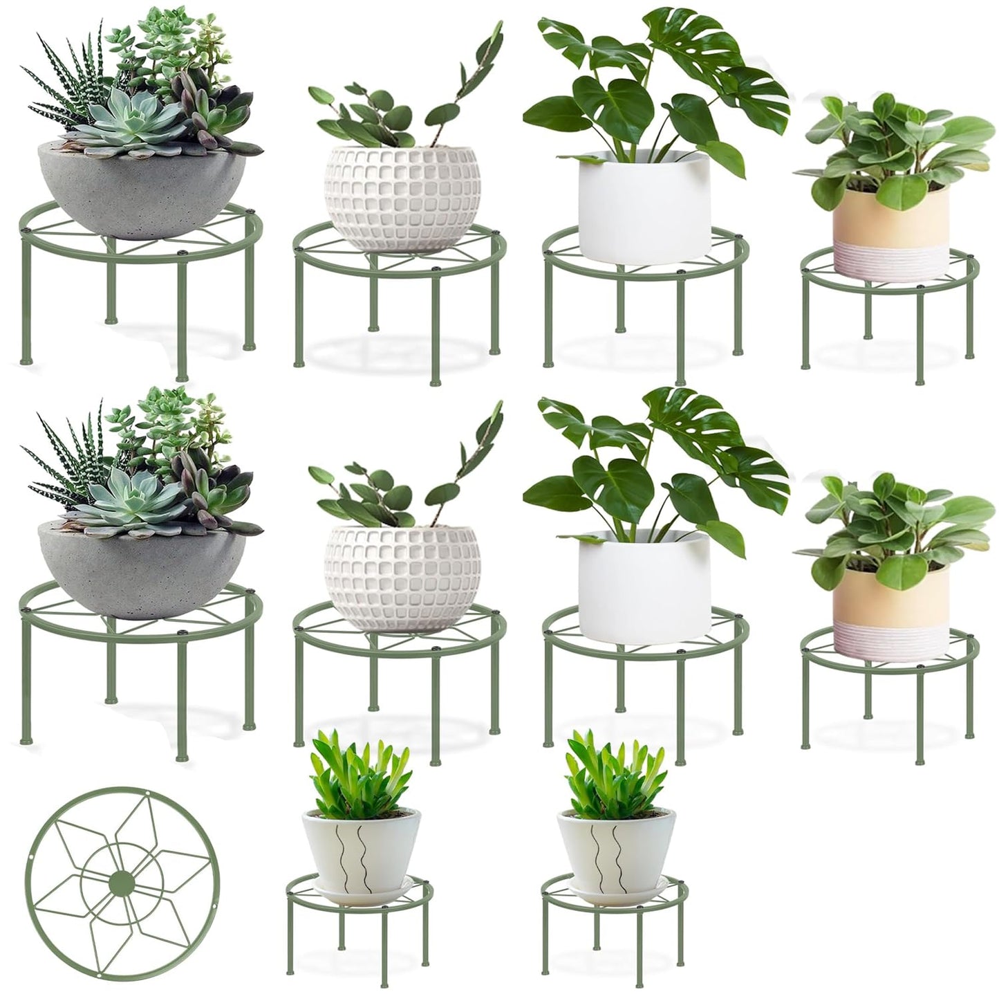 lokeisna Metal Plant Stands, Anti-Rust Iron Flower Pot Stand, Heavy Duty Plant Pot Shelf, Decoration Racks for Home Indoor and Outdoor 10 Pcs (Green)