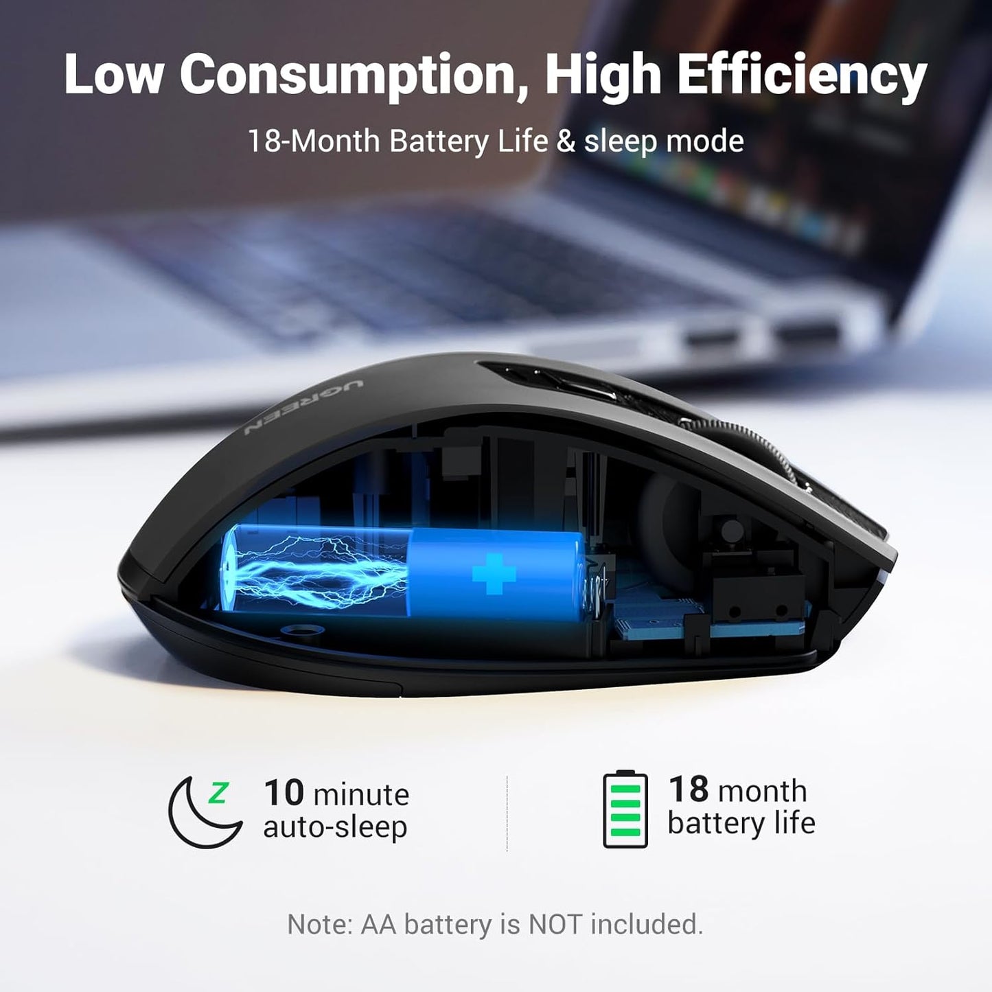 UGREEN Wireless Mouse 2.4G with USB Receiver, 5-Level 4000 DPI 6 Buttons,18 Months Battery Life Cordless Mouse, Ergonomic Computer Mice for Laptop, Computer, PC, MacBook, Chromebook Black