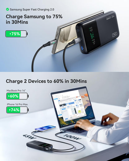 INIU 140W Power Bank, 27000mAh High Capacity Laptop Portable Charger, USB C in&Out Tablet Powerbank, Digital Display Phone Charger, Travel Charger Compatible with iPhone 17 16, iPad, MacBook, Laptop
