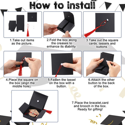Kenning 30 Sets 2026 Graduation Gifts Bulk Include 30 Compass Bracelets 30 Graduation Cap Boxes with Tassel 30 Congratulation Cards 30 Keychains Party Supplies for Him Her College High School(Red)