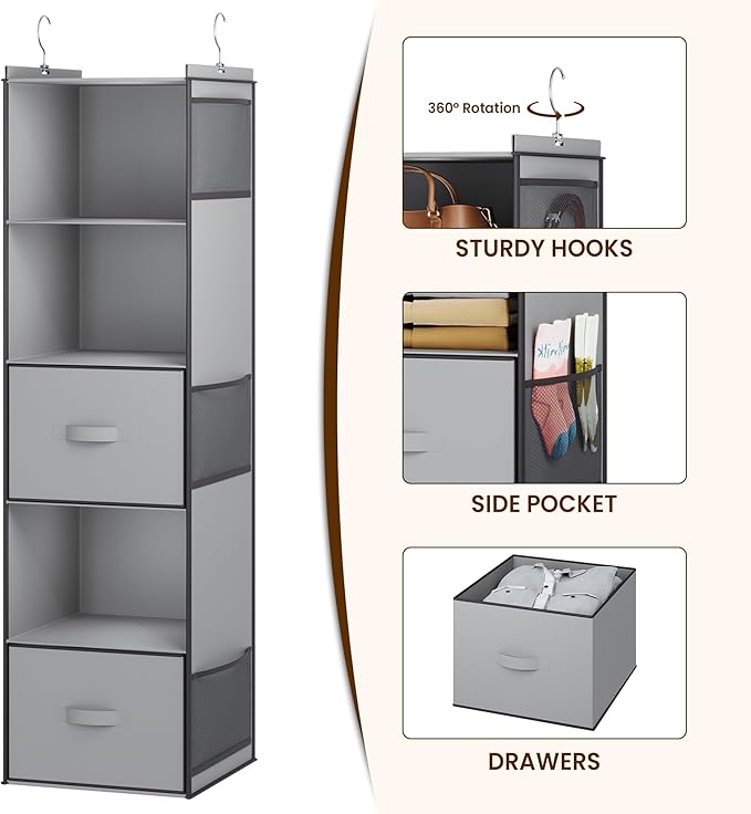 YOUDENOVA Hanging Closet Organizer, 5 Tier Hanging Closet Shelves