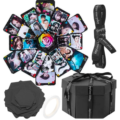 QOOSIKICC Explosion Gift Set, DIY Photo Album Surprise Exploding Love Box, Creative Popup Gift Exploding Box for Couples, Mother's Day, Wedding, Anniversary, Birthday Party