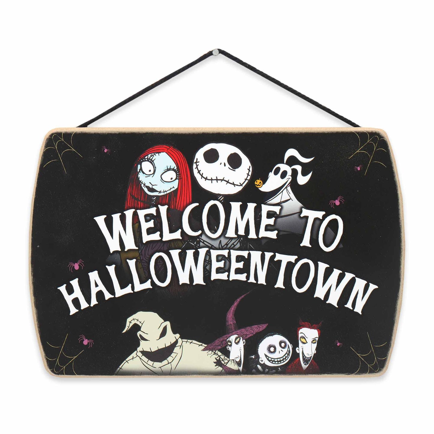 Disney The Nightmare Before Christmas Welcome to Halloween Town Hanging Wood Wall Decor - Fun Halloween Sign for Home