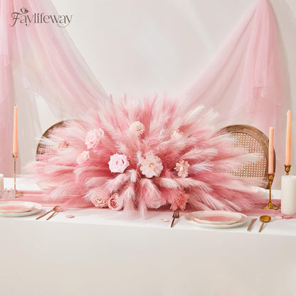 Faylifeway 50pcs Pampas Grass 17in for Living Room Decor, Blush Pink Pampas Grass Decor, Fluffy Pink Flowers for Home Birthday Bathroom Baby Shower Wall Bow Decor(Blush & Cream & Pink)