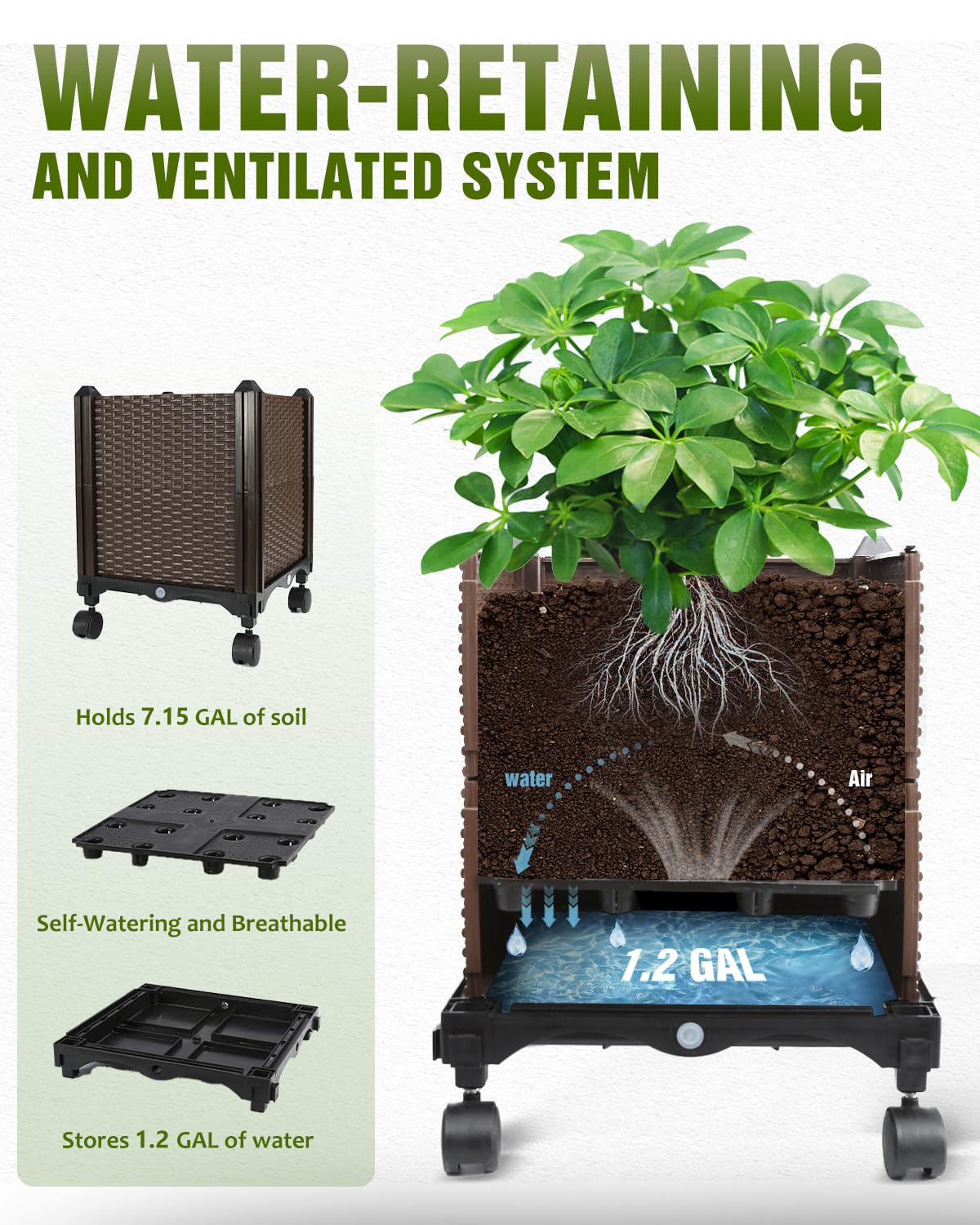 Jayhalo 71inch Planter Boxes Outdoor, 3-in-1 Planter Box with Trellis with Wheels for Growing Vegetables, 6 Layer Tomato Cage with Tomato Planters, Self Watering for Indoor Outdoor Use