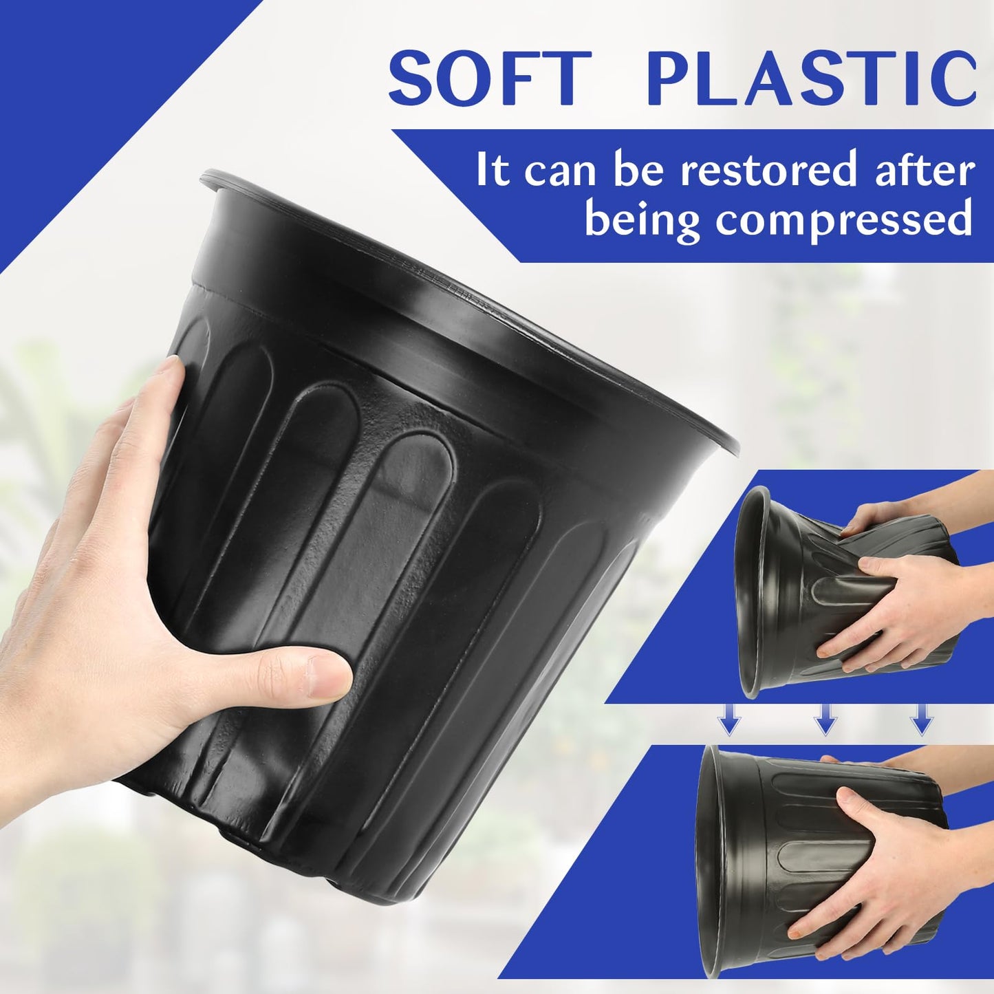 HQAUT 5 Gallon Pots for Plants, 11.4 Inch Gallon Nursery Pots with Drainage Holes, 5 Gallon Plastic Plant Pots for Cuttings, Seeding, Succulents, Transplanting