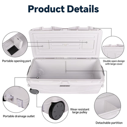 DAWSRi Icehouse Series Hard Cooler with Wheels Ice Retention Durable Insulated Portable Ice Chest Box Easy to Transport for Camping,Fishing,Boat,Travel,Tailgates,Picnics,Beach,Barbecue 42QT