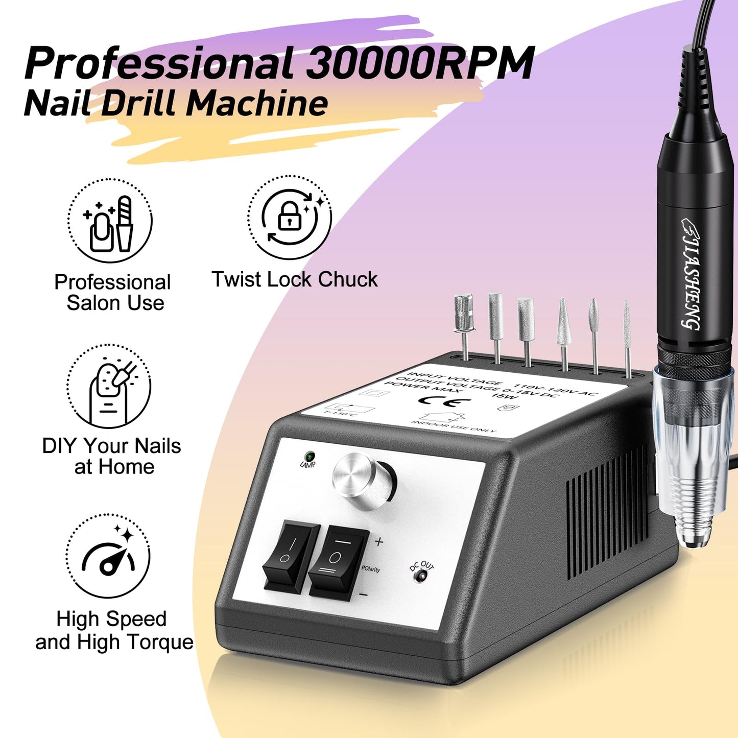 20000RPM Electric Nail Drill Professional Nail File Drill Acrylic Nails Kit for Manicure Gel Nail Polish Remover with 1 Pack of Sanding Bands(Pink)