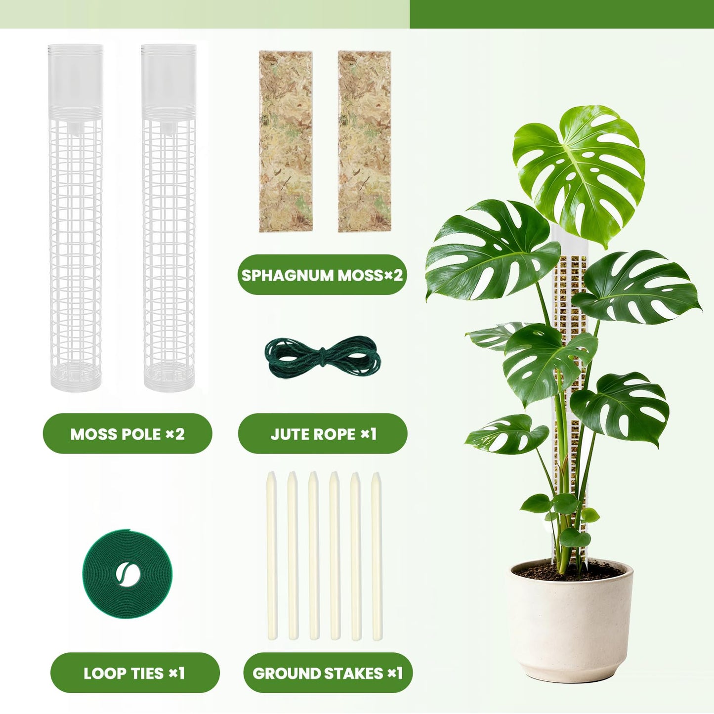 NZNDB Moss Pole Monstera Plant Support, 2Pack 17 Inch Self Watering Moss Pole for Climbing Plants, Stackable & Refillable Plastic Moss Poles for Garden Potted Planter, Pothos