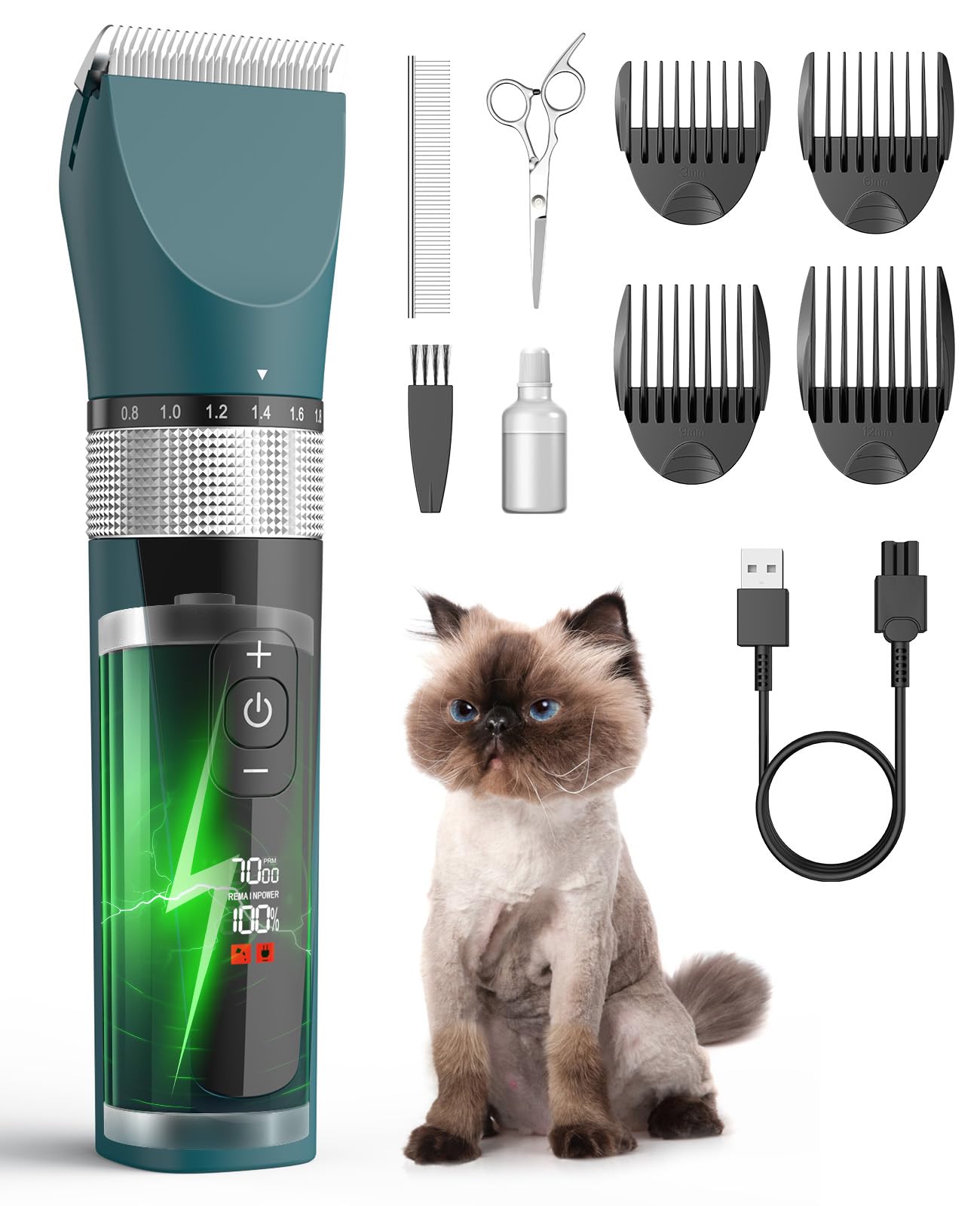 oneisall Cat Clippers for Matted Fur, 5-Speed Quiet Cordless Cat&Dog Grooming Clippers for Long Hair,IPX6 Waterproof Dog Trimmer Shaver for Dogs Cats Animals
