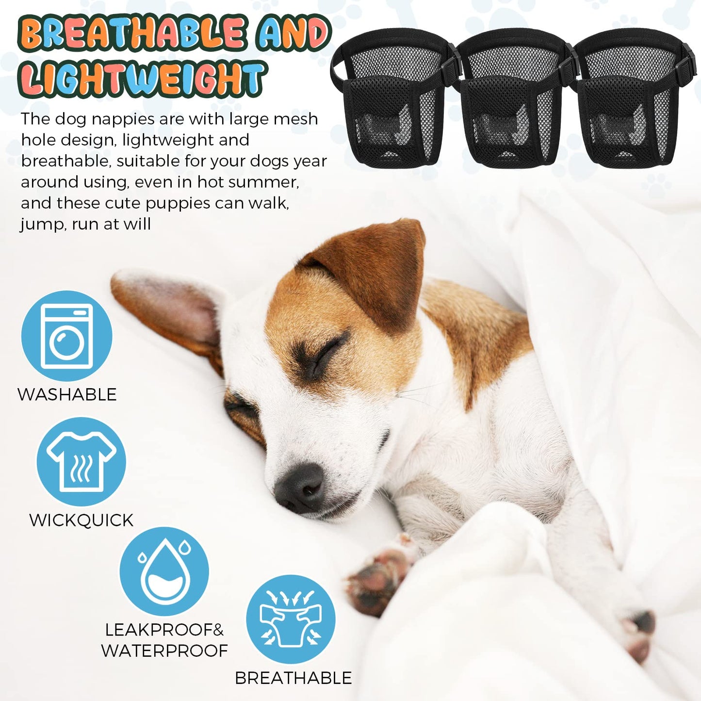 3 Pack Dog Season Pants Dog Nappies with 9 Sanitary Pad Washable Protective Trousers for Female puppy in Heat Monthly Bleeding Washable Protective Pants, Black(X-Large)