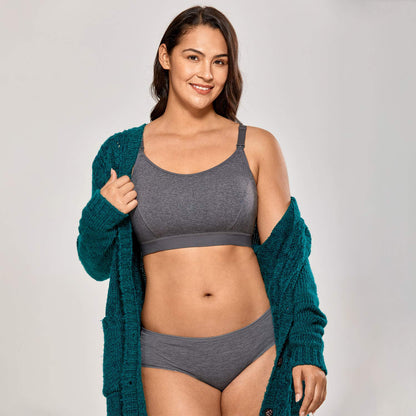 Gratlin Women's Nursing Bras Maternity Plus Size Breastfeeding Cotton Sleep Nursing Sports Bra Charcoal Heather 5XL