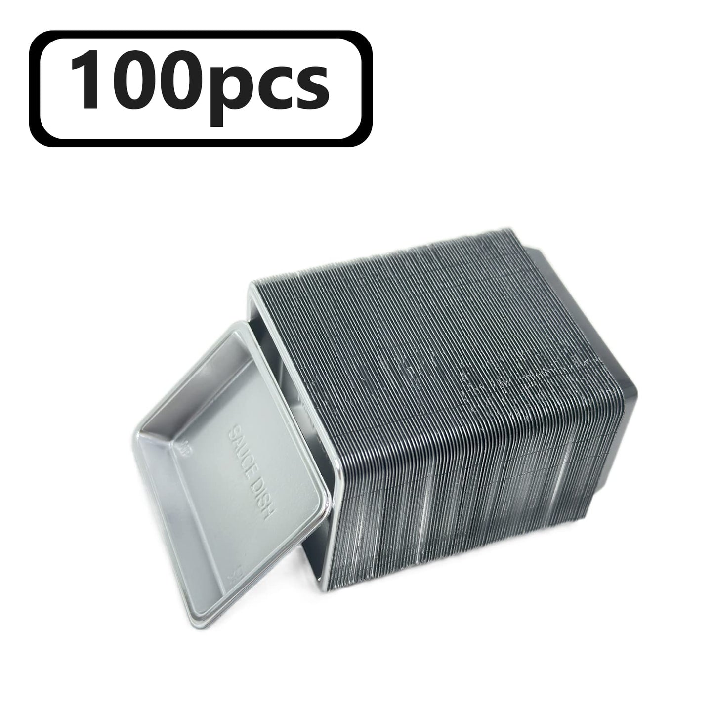 Xanadued 100 Pcs Plastic Disposable Sauce Dishes, Dipping Soy Sauce Seasoning Plate Bowls, Mini Condiment Appetizer Tray for Sushi Soy Mustard Vinegar Ketchup BBQ,Silver Rectangle