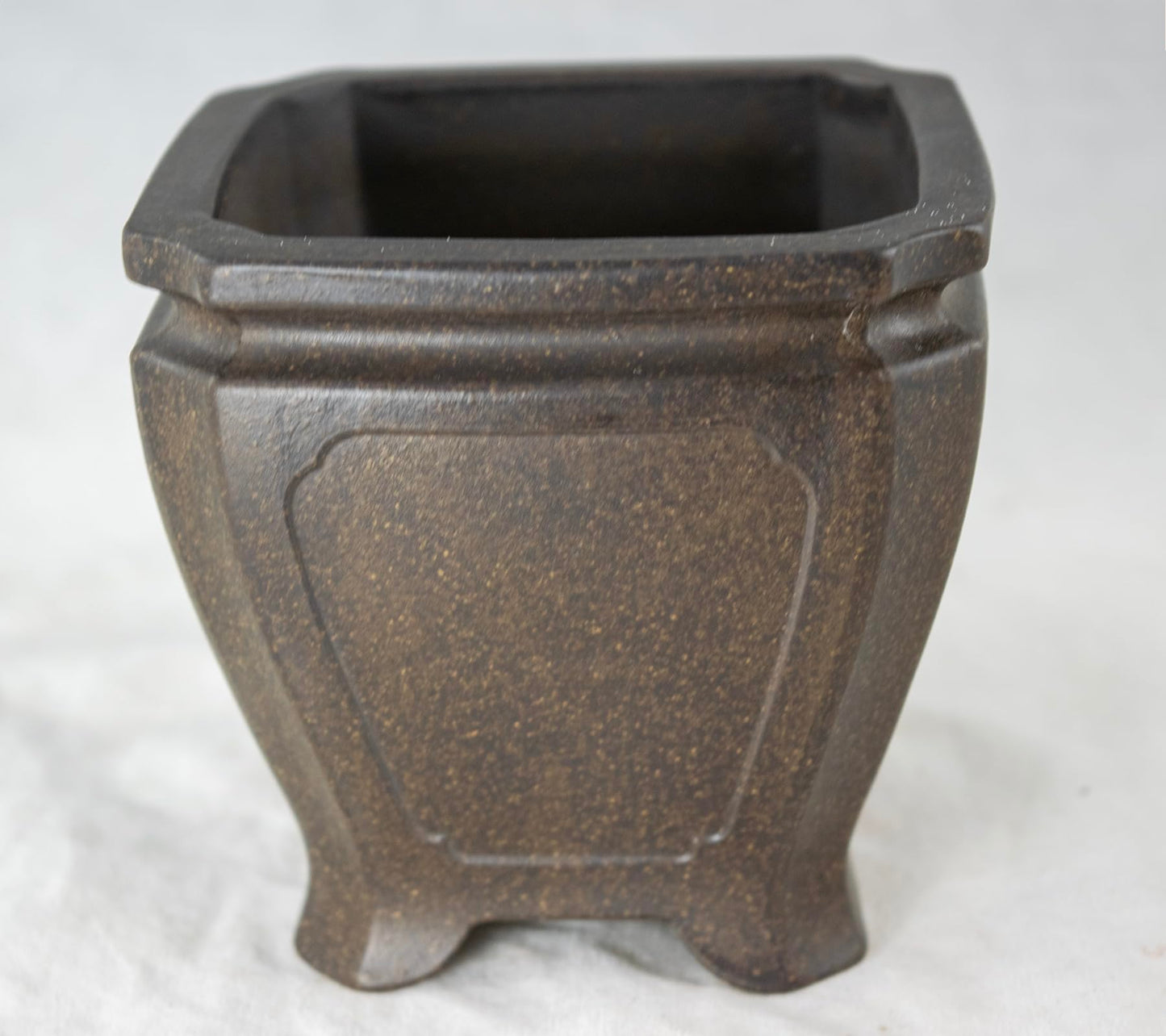 Yubonzai Vintage Square Yixing Shohin Zisha Bonsai Pot, Cactus & Succulent Planter + Mesh - 4"x 4"x 3.75"