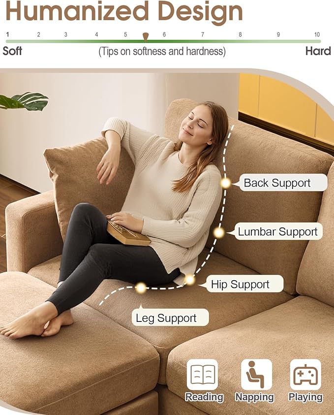 Karl home 99.6" Sectional Sofa, U-Shaped Chenille Upholstered Couch