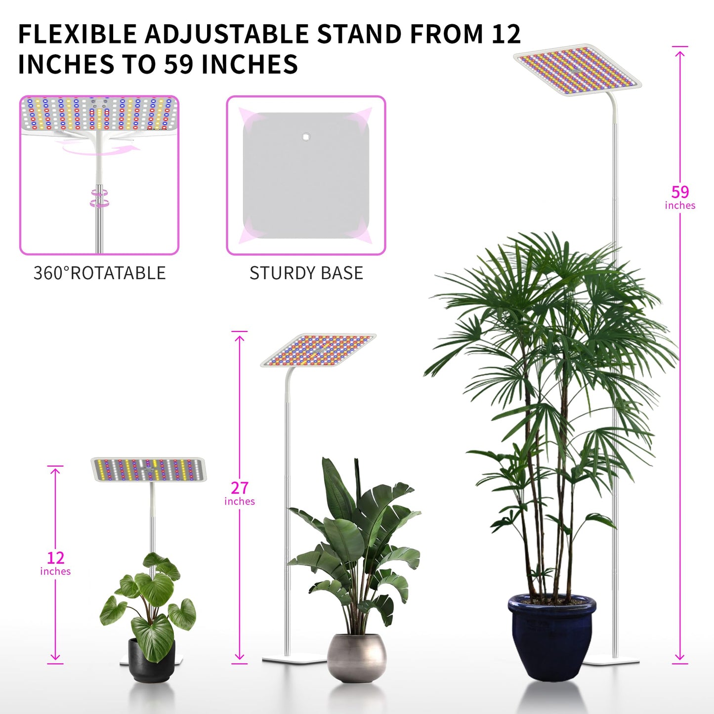 BESTVA 18W Grow Lights for Indoor Plants with Stand, Full Spectrum LED Plant Light for Indoor Plants,12-59 Inches Height Adjustable Growing Lamp with Auto On/Off Timer 4H/8H/12H, 4 Dimmable Brightnes