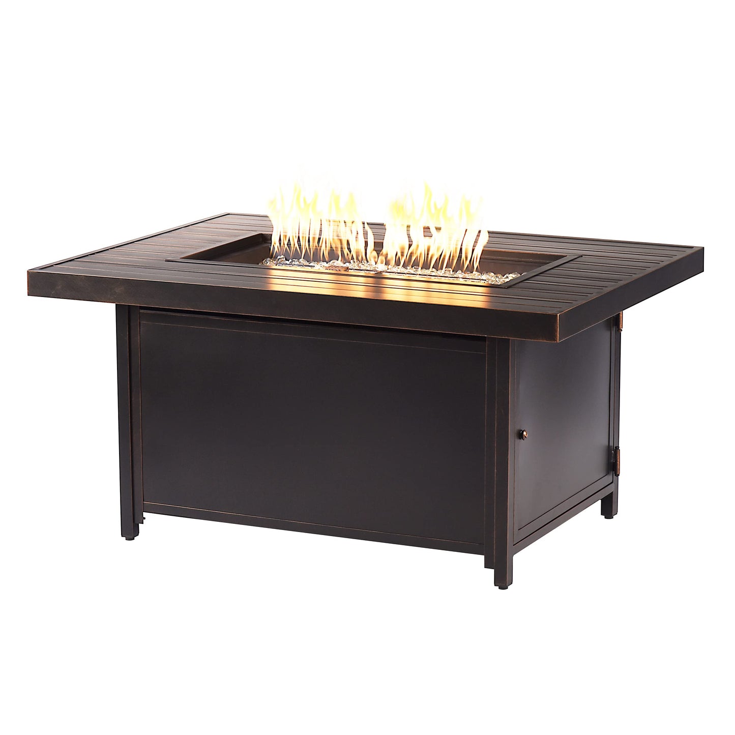 Oakland Living Rectangular 48 in. x 36 in. Aluminum Propane Fire Pit Table, Glass Beads, Two Covers, Lid, 57,000 BTUs in Copper Finish Black