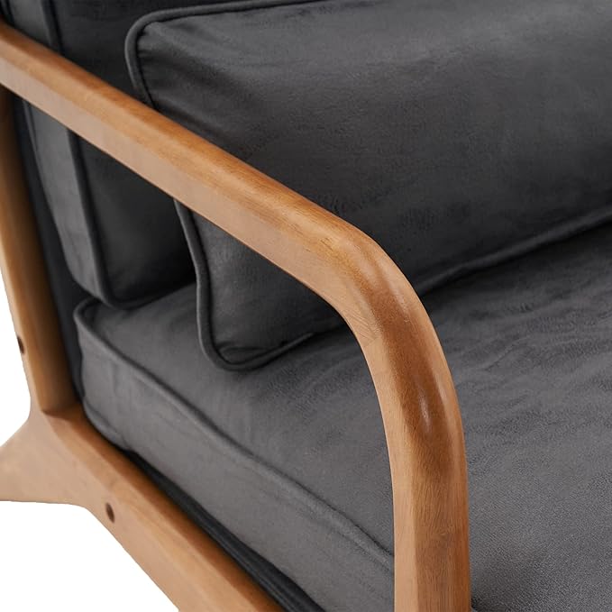 Bonnlo Microfiber Dark Grey Mid Century Modern Accent Chair, Soild Wood Padding