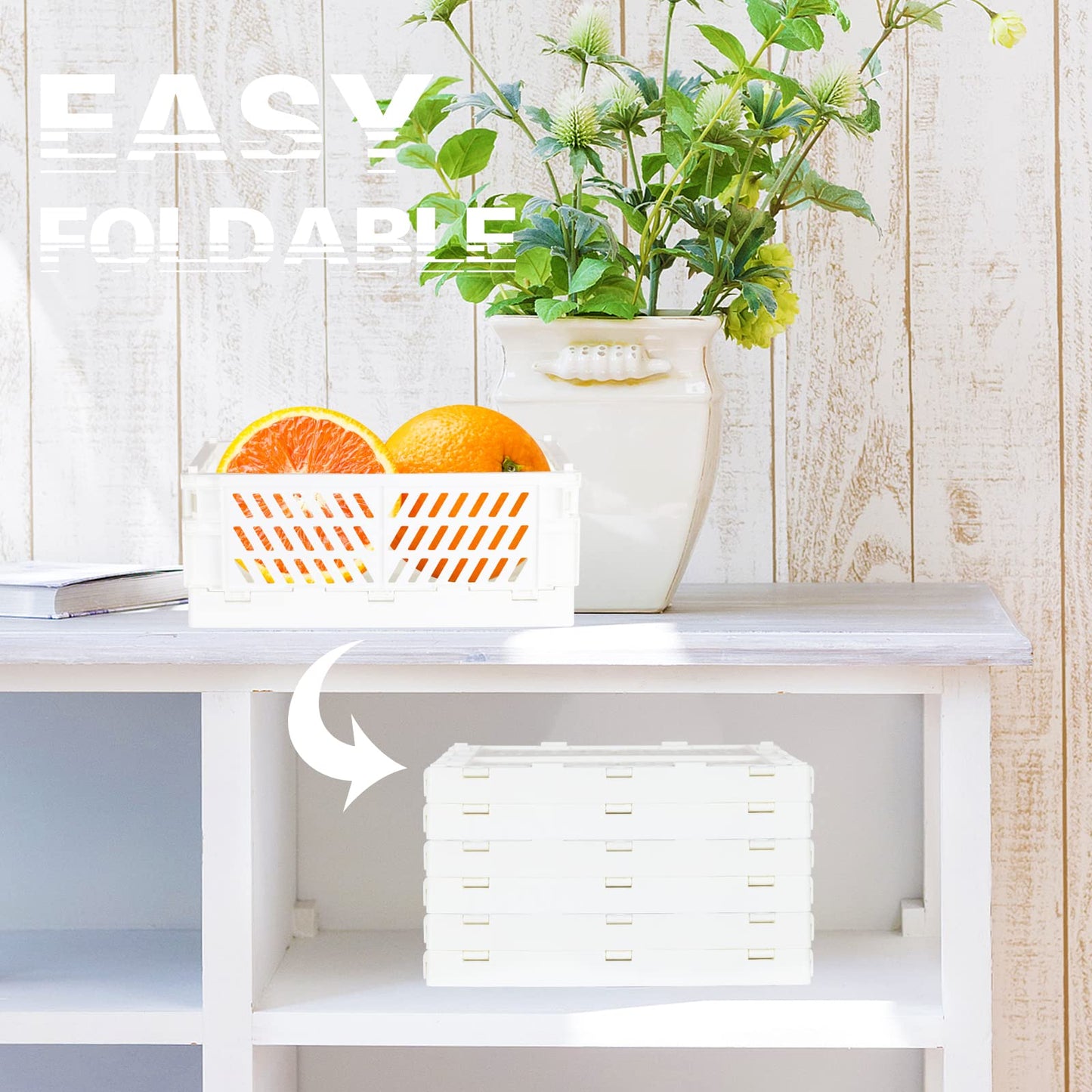 Tixill 2-Pack Mini Foldable Plastic Baskets for Organizing and Storage, Collapsible Storage Crate for Home Kitchen Bedroom Bathroom Office (5.9x3.8x2.2, White)