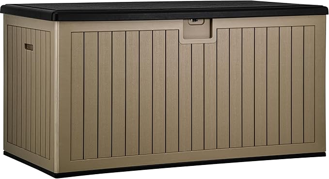 YITAHOME XXL 230 Gallon Large Deck Box,Outdoor Storage for Patio Furniture Cushions,Garden Tools and Pool Equipment with Flexible Divider,Waterproof,Lockable (Black&Brown)