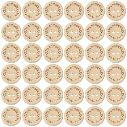 Shapenty Wooden Handmade with Love Buttons 2 Holes Round Sewing Buttons for Gift Giving Crochet Knitting Craft Projects Scrapbook Clothing Hats Sweater Decor Accessories, 50PCS (20mm)