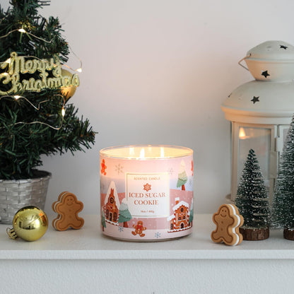 Christmas Scented Candles, Sugar Cookie & Vanilla Scented, Large 3 Wicks Candle, 14 oz, Christmas Candle Gift