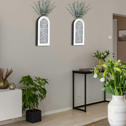 Set of 2 Crushed Diamond Wall Mirror Vases Bling Crystal Rhinestones Hanging Home Decor for Living Room Bedroom Wedding Housewarming Gift