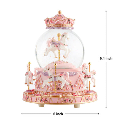 Musfunny Carousel Snow Globe Music Box: Crystal Ball Music Boxes with Color Changing LED Lights - Musical Horses Gifts for Girls Women Daughter Mothers Day Christmas Birthday