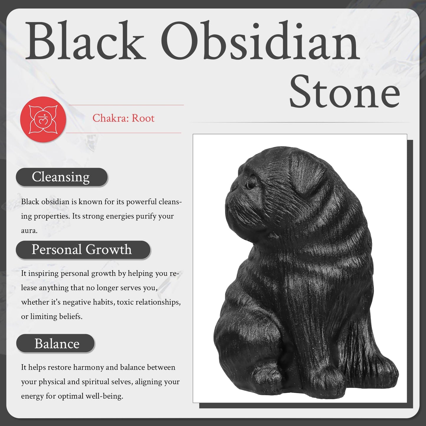 Sportmusies Natural Black Obsidian Stone Pug Dog Figurine Decoration for Home Office, Hand-Carved Crystal Puppy Dog Animal Statue