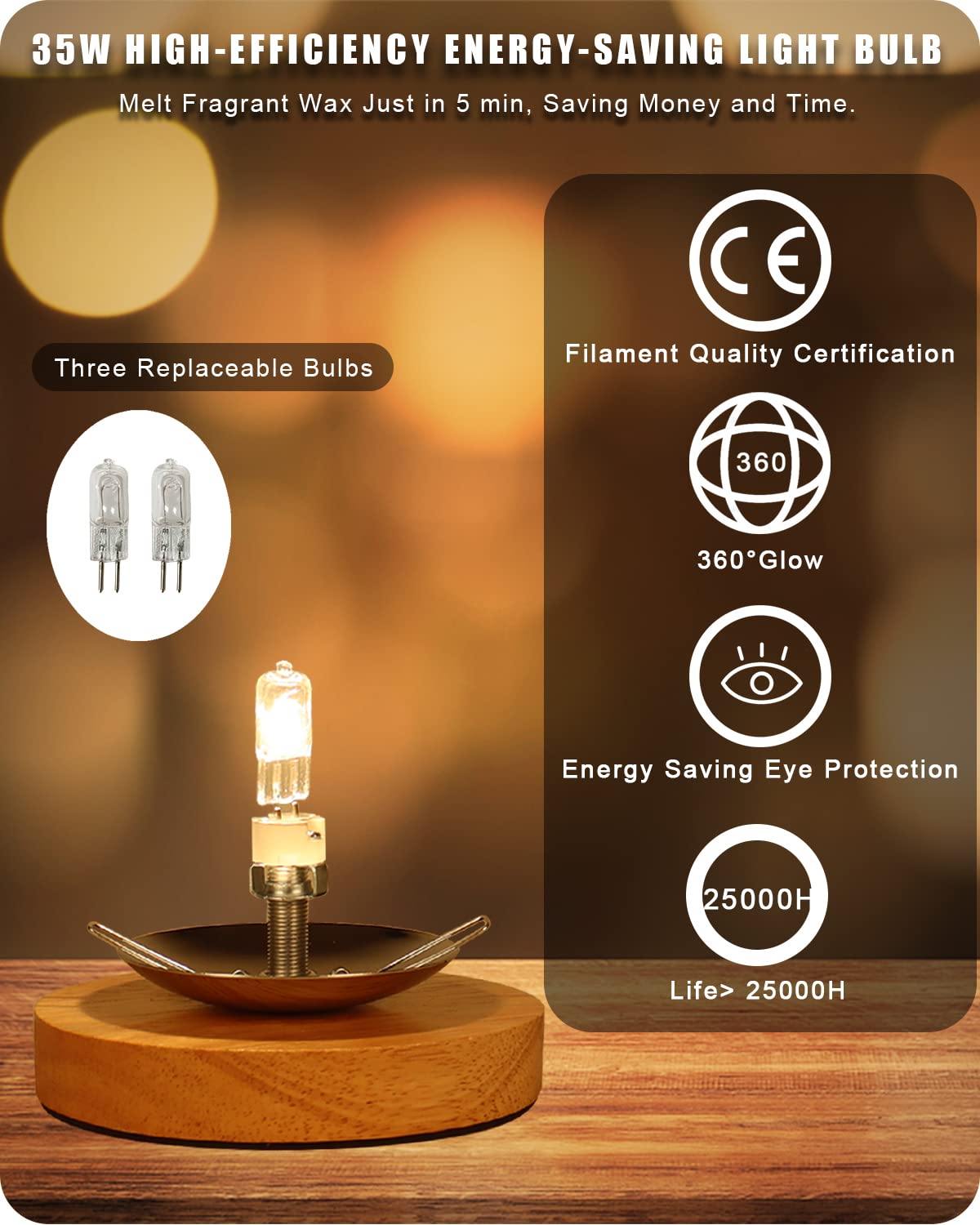 HMLUESR Candle Wax Warmer for Scented Wax Melts with Dimmable Candle Warmer for Bedroom Wax Melt Warmer with 2 Light Bulbs, Moon Lamp Glass Light Wax Scent Home Decor Gifts