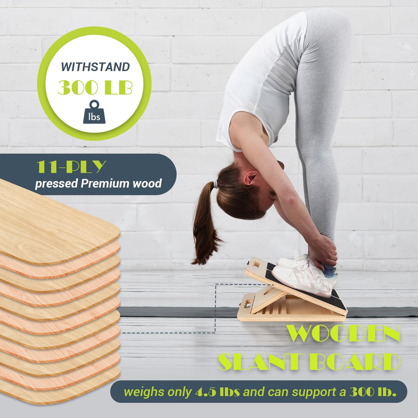 Slant Board for Calf Stretching, Adjustable Portable Wooden Incline Board for Calf Stretcher with Training Poster, 300 Lbs Weight Capacity Physical Therapy Equipment for Leg, Knees, Heel, Ankle