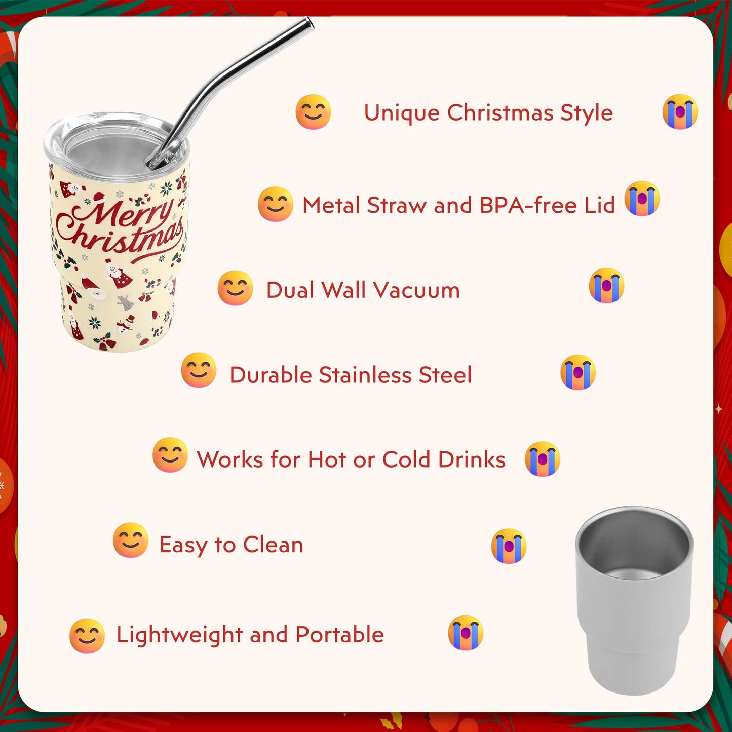 STFALI Cute Shot Glasses Set with Straw 2 oz, Mini Shot Tumblers with Lid and Straw, Kawaii Insulated Tumblers for Espresso Coffee Spirits Cute Stuff Funny Gifts (6 Pack-Christmas)