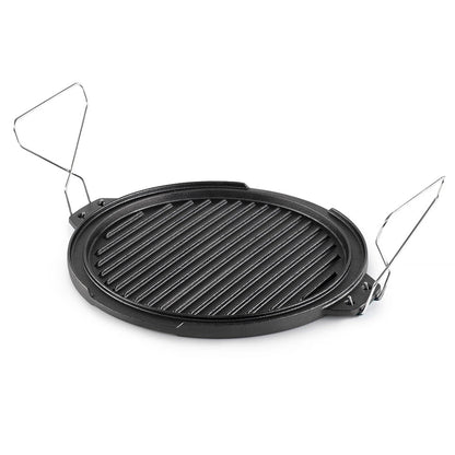 GSI Outdoors Guidecast Outdoor Cookset: 10" Deep Frypan with Dome Lid, Dual-Sided Cast Iron Griddle/Grill, Removable Handles