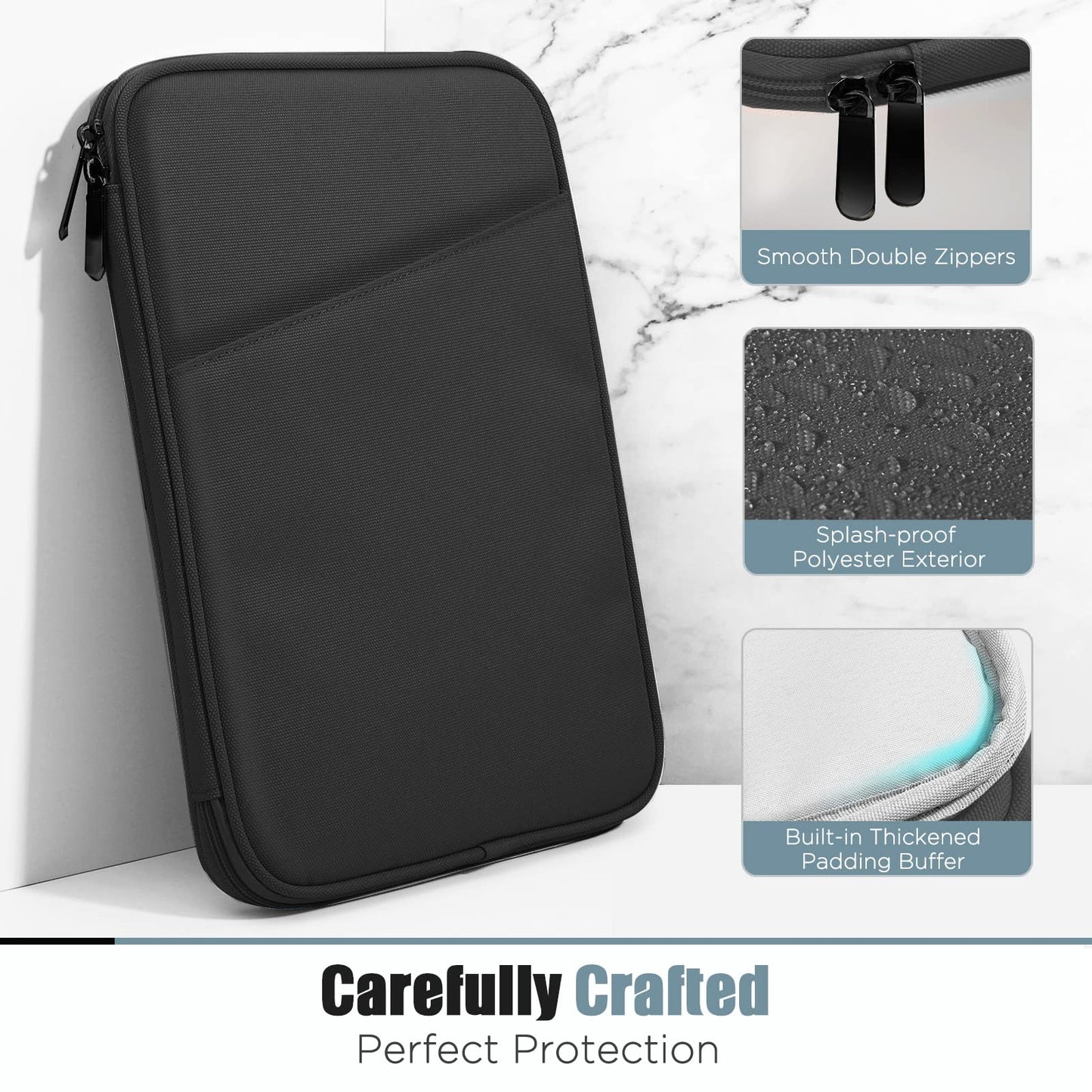 TiMOVO 9-11" Tablet Sleeve for iPad 11-inch A16 2025, iPad 10.9"/10.2", Galaxy Tab A9 Plus 11", Protective Bag with Pocket, Black