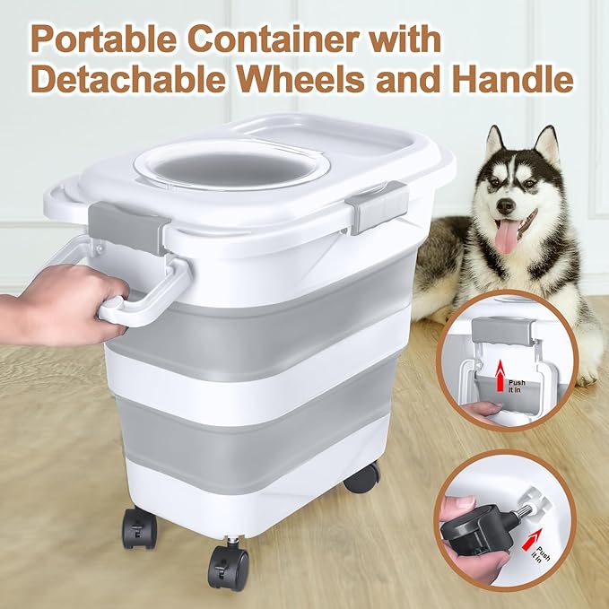 Dog Food Storage Container，10-25 lbs Airtight Collapsible Cat Food Storage