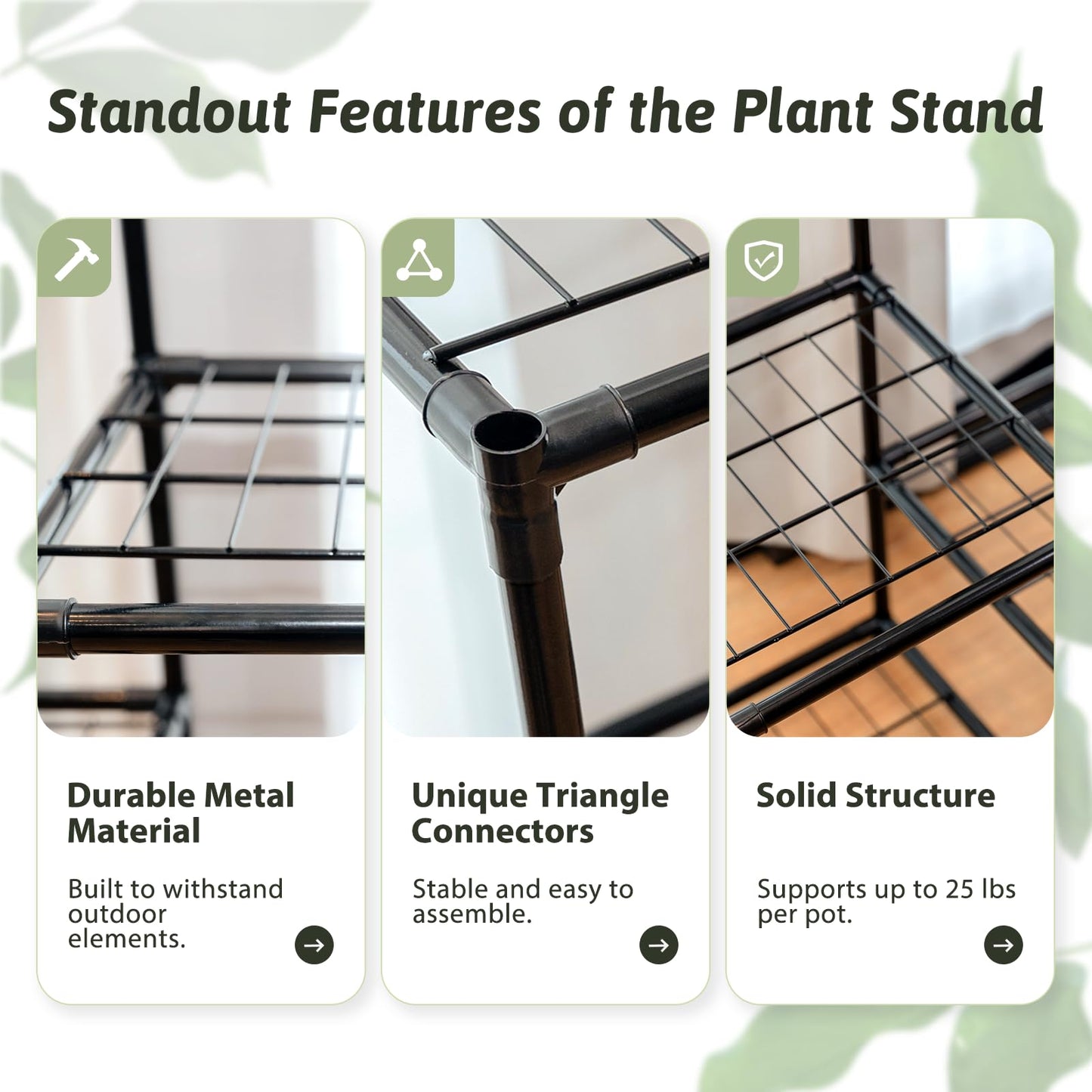 GENTINGBRO Metal Plant Stand Outdoor 62.2" Tall Plant Shelf for Plants 12 Pots Large Plant Sheves for Indoor Plants Living Room Heavy Duty Rack Garden Balcony Patio Hanging Planter
