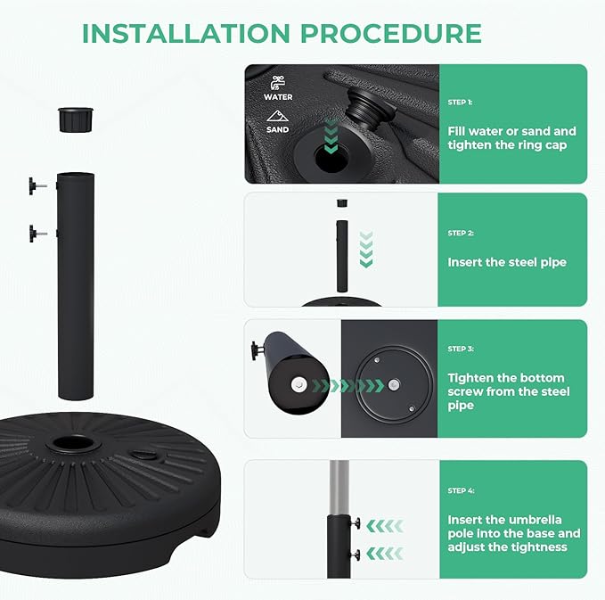 JEAREY 81.5lb Max Capacity Patio Umbrella Stand, Outdoor Umbrella Base Water Filled Stand, Heavy Duty Market Umbrella Holder for Patio, Deck, Poolside (Black)