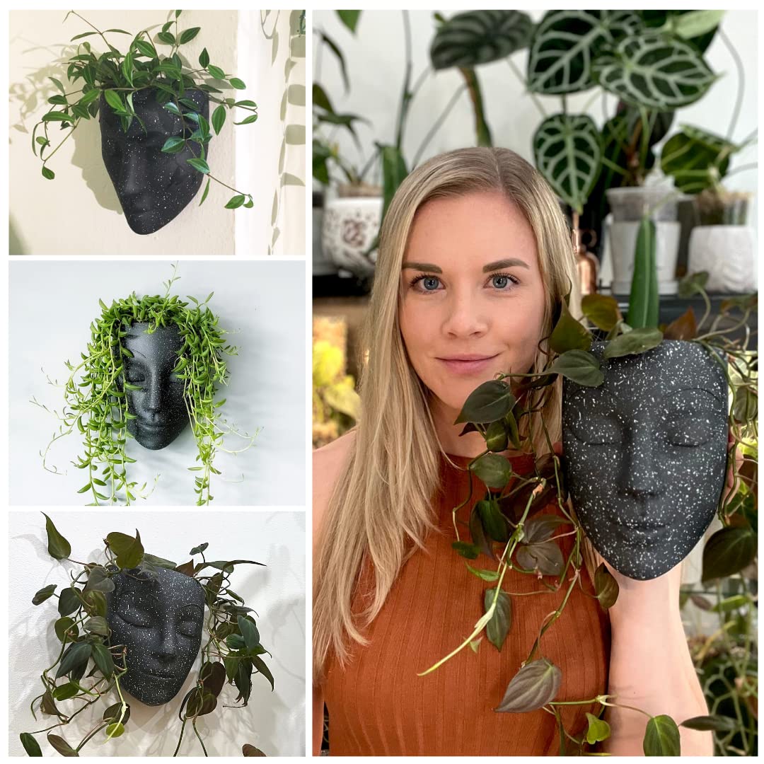 Bossa Linda Wall Planter | Unique Face Planters Pots - Plant Gifts for Indoor Plant Lovers Gift Ideas - Succulent Plant Gift - Tranquilo Black