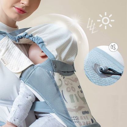 Bebamour Baby Carrier Newborn to Toddler Baby Carrier Hipseat 0-36Months with Head Hood, 3 PCS Teething Pads, Waist Extender, Grey