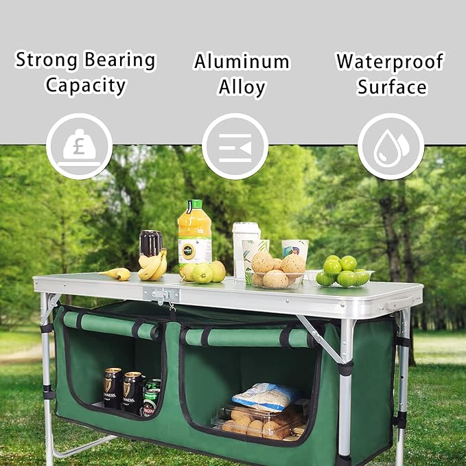 CampLand Outdoor Folding Table Aluminum Lightweight Height Adjustable