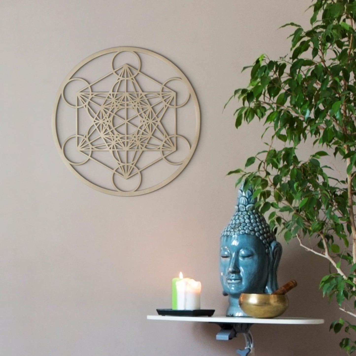 Fourth Level MFG 12" Metatron's Cube, Sacred Geometry Wood Wall Art, Zen Home Decor for Yoga and Meditation, Chakra Crystal Grid Board, Good Energy Spiritual Altar Decoration